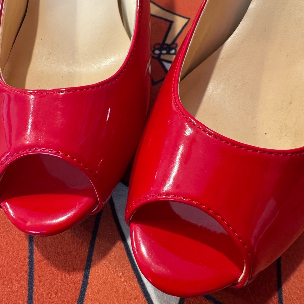 Liz Claiborne Red Patent Leather Peep-Toe Heels
